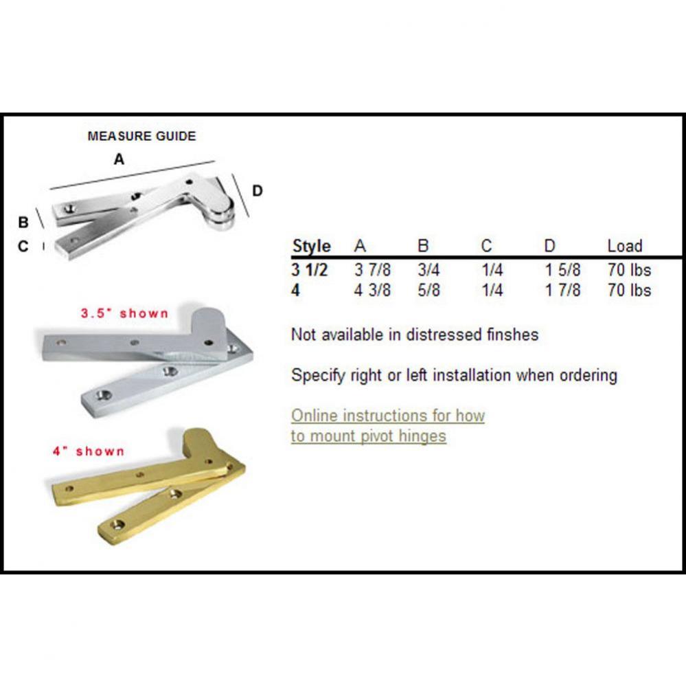 Fixed Pin Pivot Hinge Hand Finished in Satin Nickel