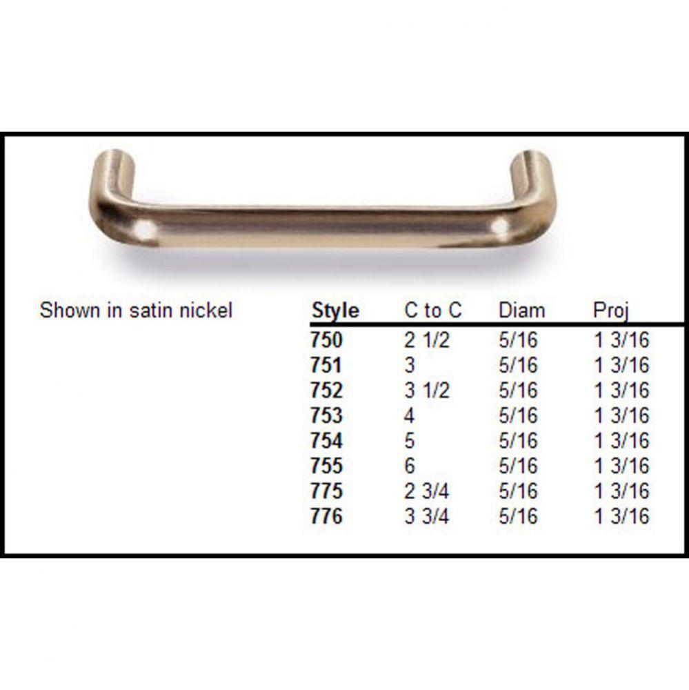 Cabinet Pull Hand Finished in Satin Nickel