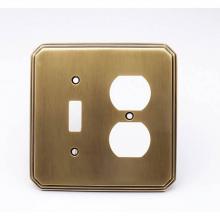 Colonial Bronze 6001-1T1D-M4 - Single Toggle/Single Duplex Square Deco Switch Plate  - Matte Satin Brass