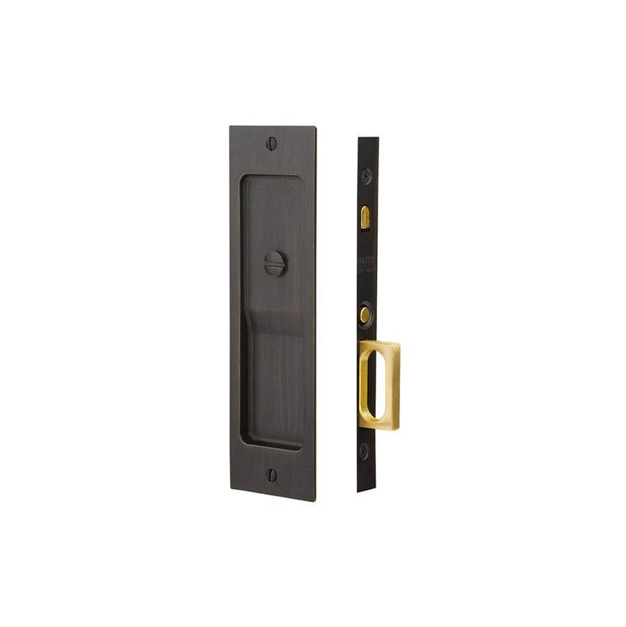 Keyed, Sandcast Bronze, Rustic Modern Rectangular Pocket Door Mortise Lock, FB