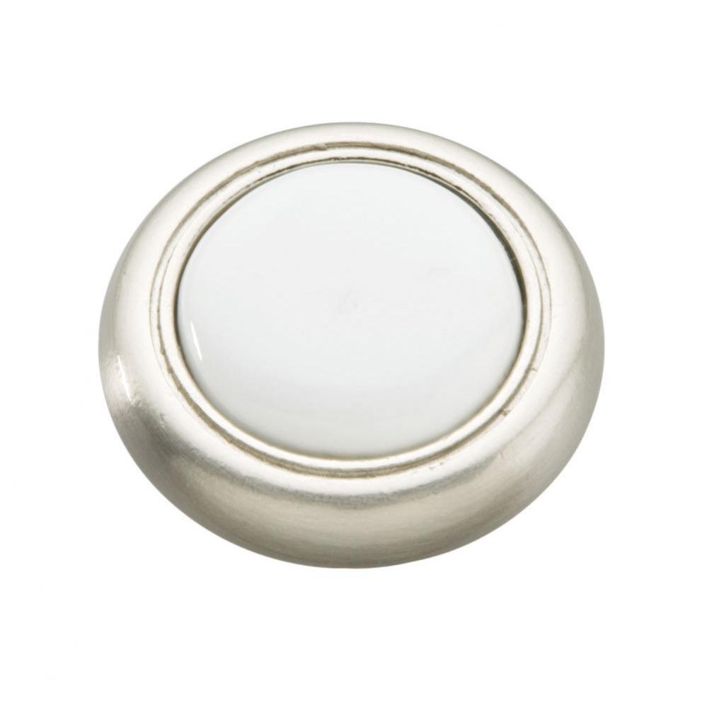 Tranquility Collection Knob 1-1/4'' Diameter Satin Nickel with White Finish