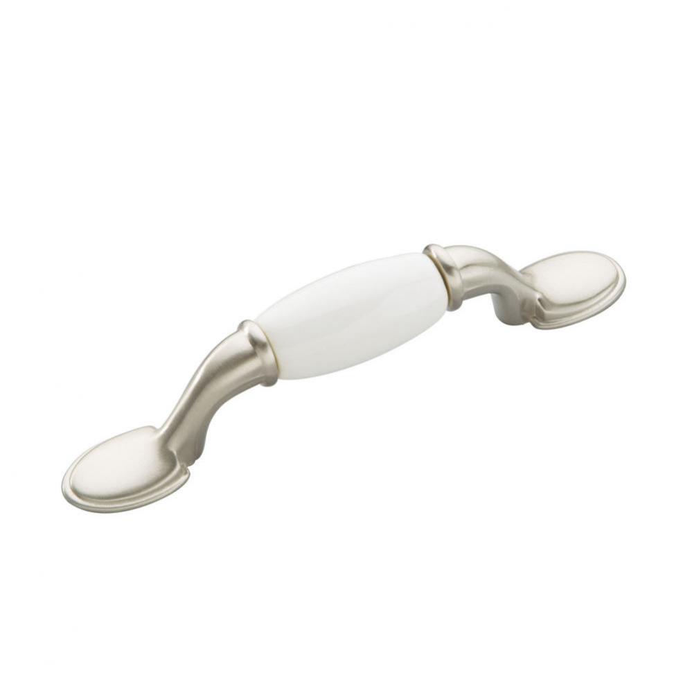 Tranquility Collection Pull 3'' C/C Satin Nickel with White Finish