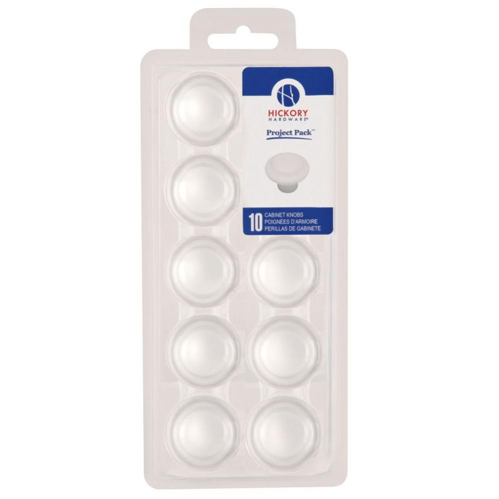 Project Pack Collection Knob 1-3/8'' White Finish (10 Pack)