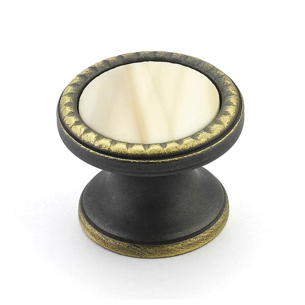 Knob, Round, Ancient Bronze, Almond Glass, 1-1/4'' dia