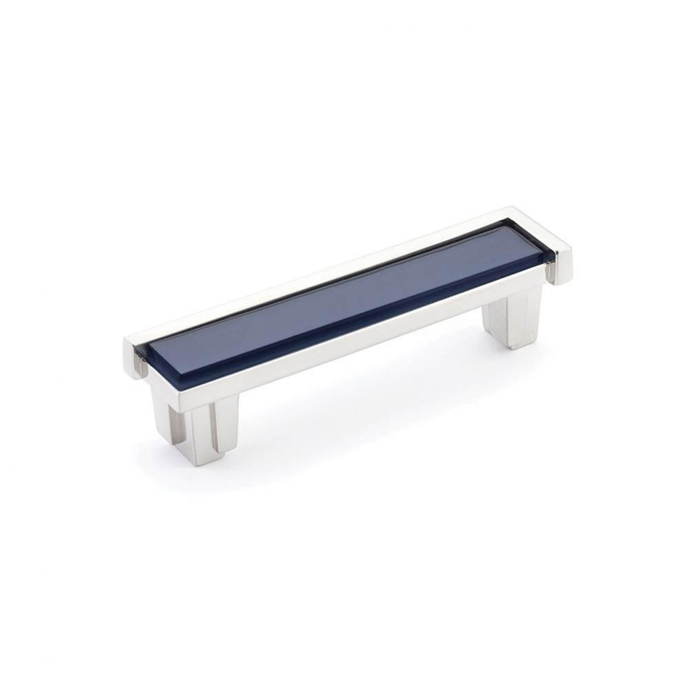 Pull, Satin Nickel, Steel Blue Glass, 4'' cc