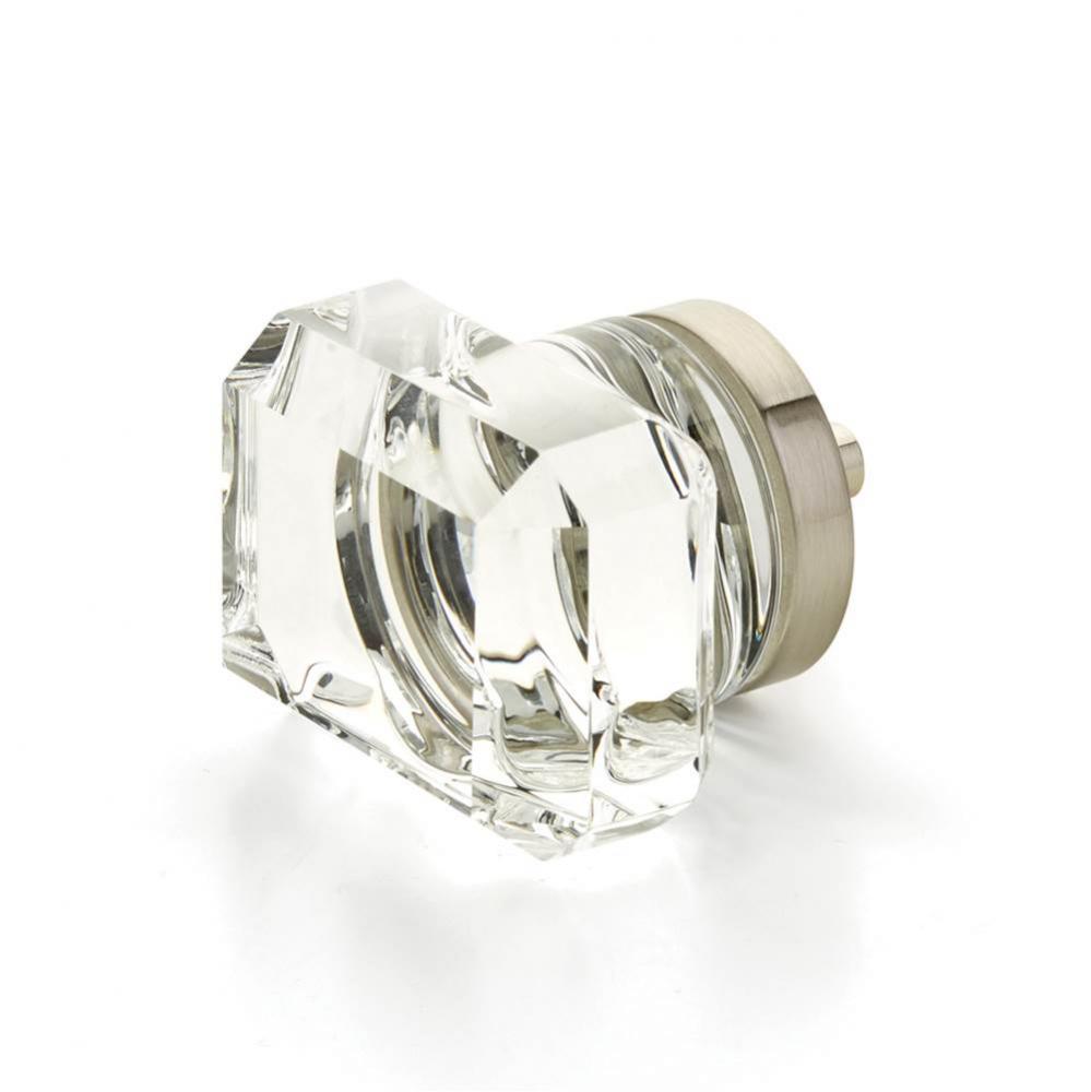 Rectangular Glass Knob, Satin Nickel, 1-3/4''