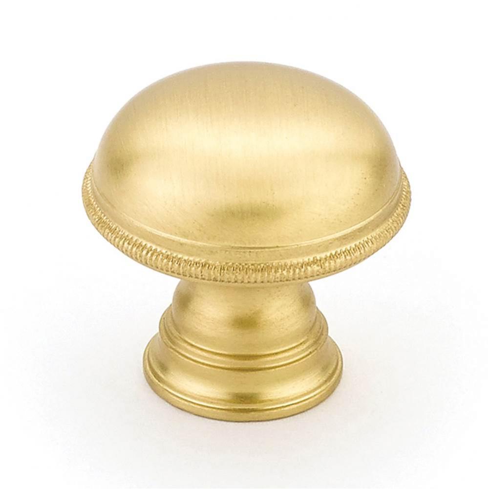 Knob, Plain Surface, Knurled Edge, Satin Brass, 1-1/4'' dia