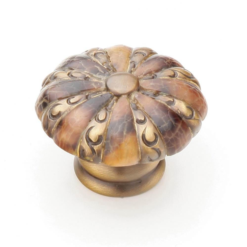 Tiger Penshell,Round Knob,1-3/8'' Dia,Penshell Inlaid On Solid Brass,Estate Dover Finish