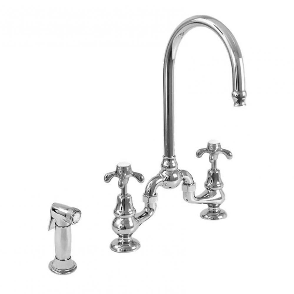 Sancerre Bridge Kitchen Faucet with Handspray and 481 Drop Cross Handle in Polished Chrome