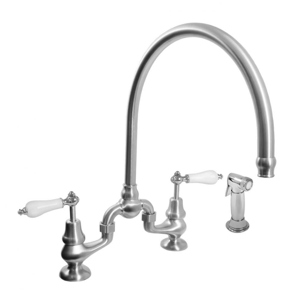 Sancerre Bridge Kitchen Faucet with High-Arc Spout, Handspray, and 485 Porcelain Lever in Polished