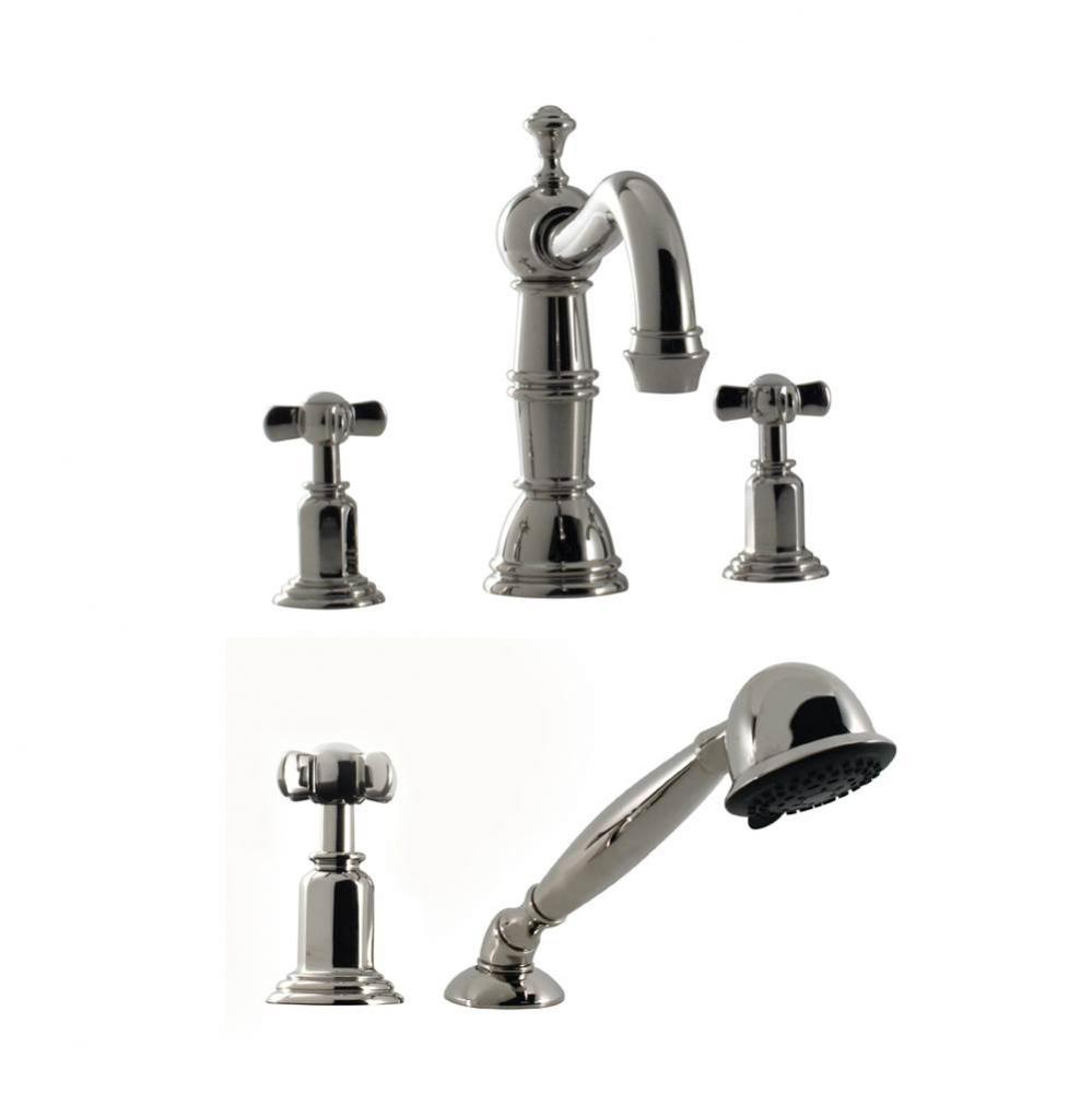 Roman Tub Filler W/ Et Cross Handle & Mf Hand Shower - Rough Not Included Uses P0003 Valve