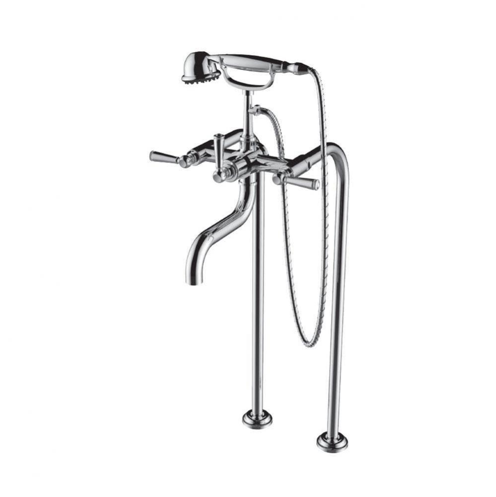 Floor Mount Tub Filler W/ Ep Handles And Multifunction Handheld Shower