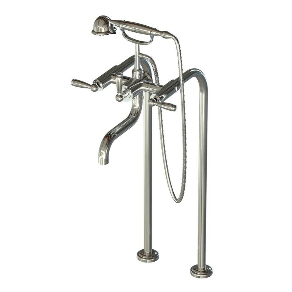 Floor Mount Tub Filler W/ Ey Handles And Multifunction Handheld Shower (Valve Included)