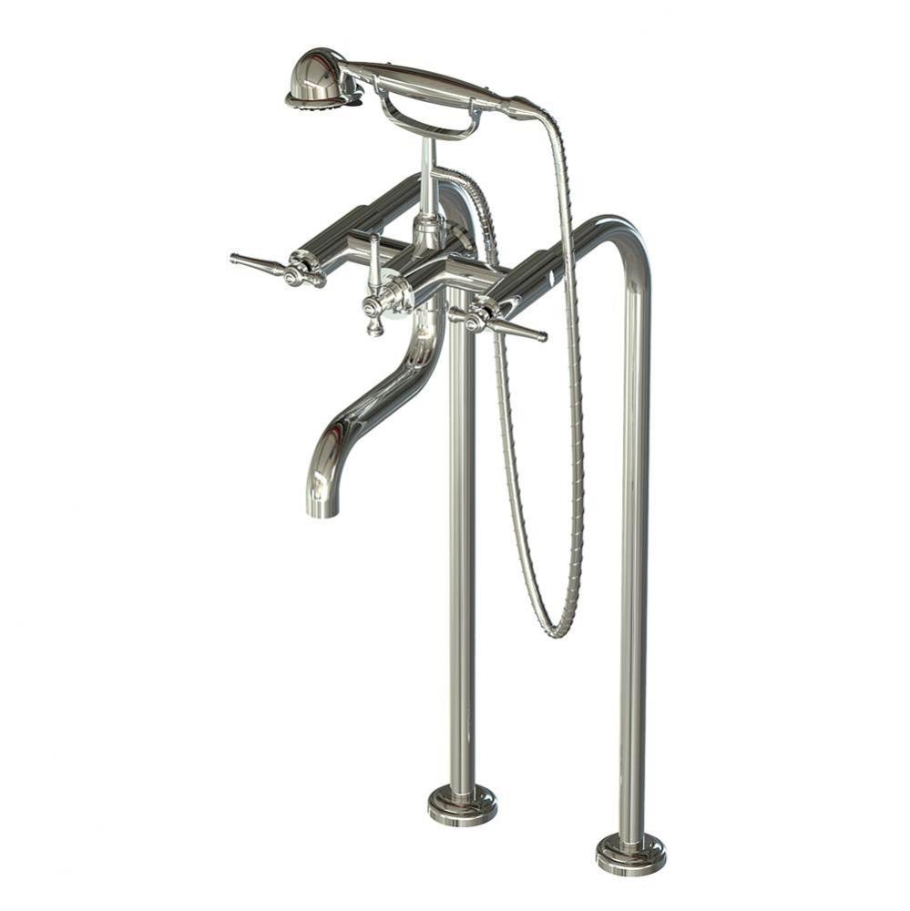 Floor Mount Tub Filler W/ Kl Handles And Multifunction Handheld Shower - Valve Included