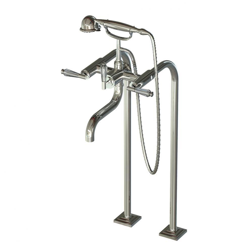 Floor Mount Tub Filler W/ Dc Handles And Multifunction Handheld Shower - Valve Included