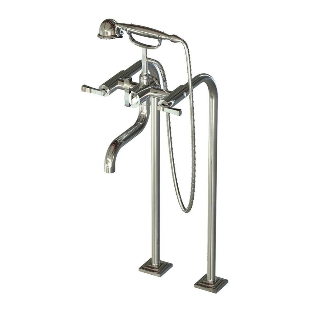 Floor Mount Tub Filler W/ Ed Handles And Multifunction Handheld Shower - Valve Included