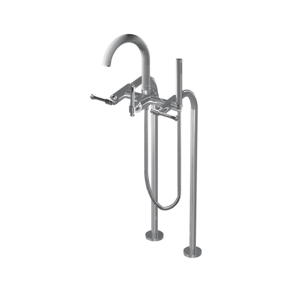 Floor Mount Tub Filler W/ At Handles And Multifunction Handheld Shower