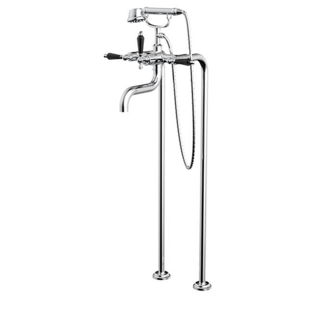 Floor Mount Tub Filler W/ Bt Handles And Multifunction Handheld Shower - Valve Included