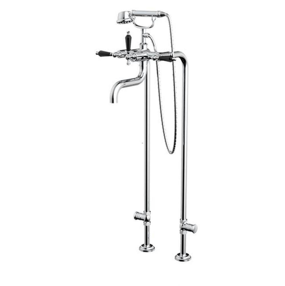 Floor Mount Tub Filler with Hand Shower and Shut-off Valves (pair)