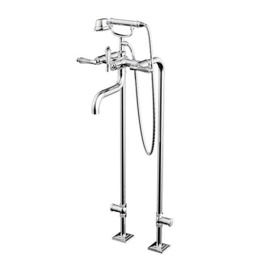 Floor Mount Tub Filler with Hand Shower and Shut-off Valves (pair)