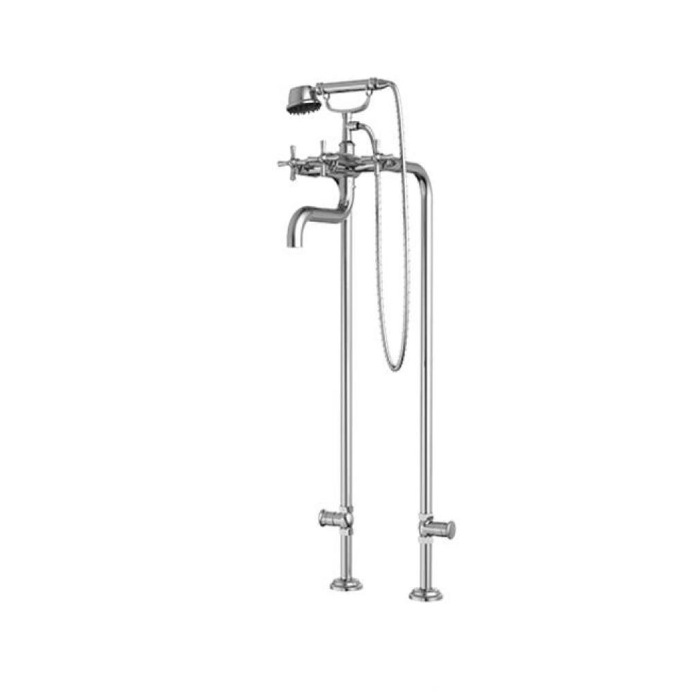 Floor Mount Tub Filler with Hand Shower and Shut-off Valves (pair)