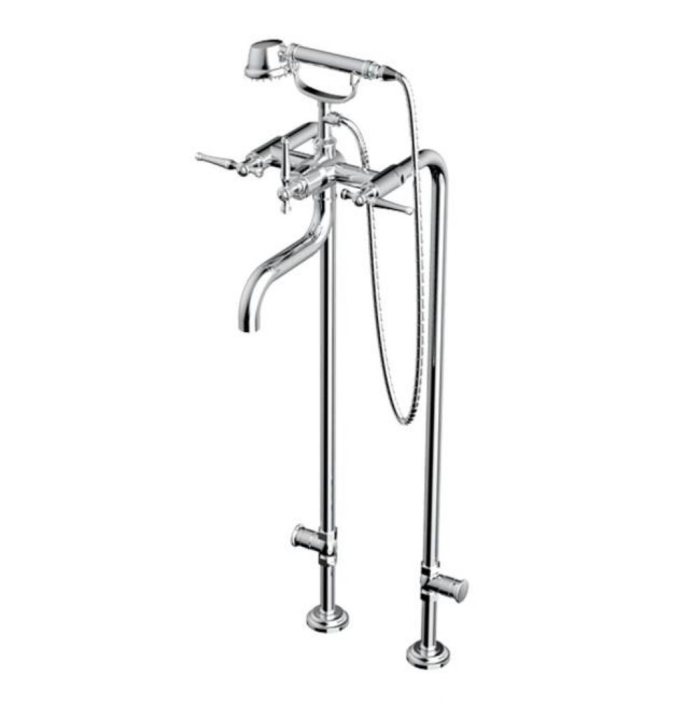 Floor Mount Tub Filler with Hand Shower and Shut-off Valves (pair)