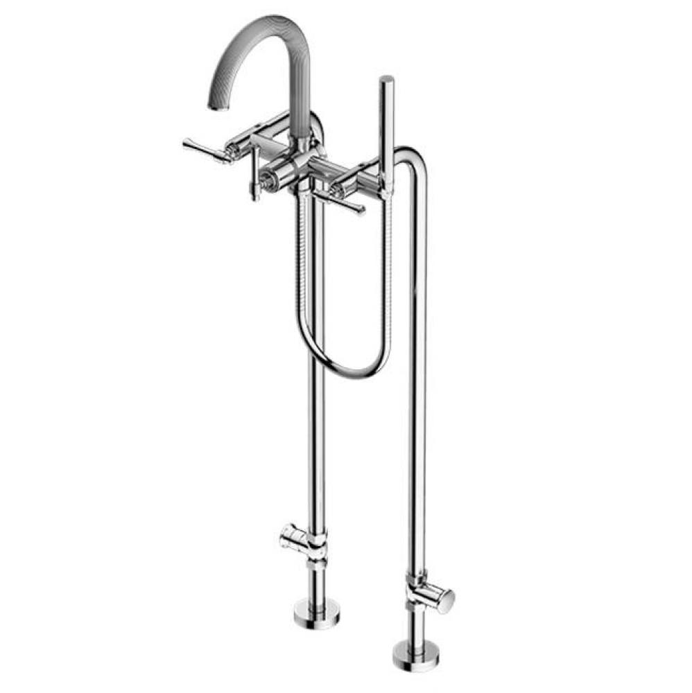 Floor Mount Tub Filler with Hand Shower and Shut-off Valves (pair)