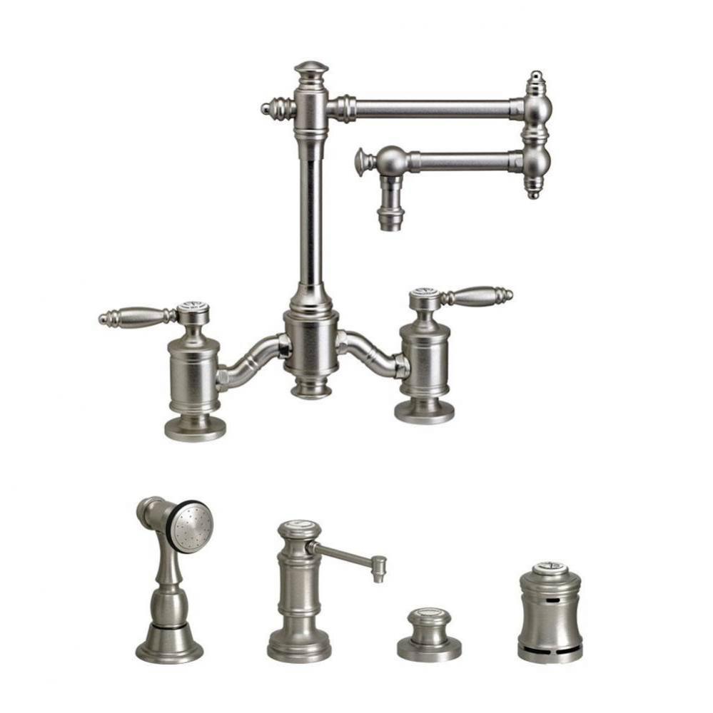 Waterstone Towson Bridge Faucet - 12'' Articulated Spout - Lever Handles - 4pc. Suite