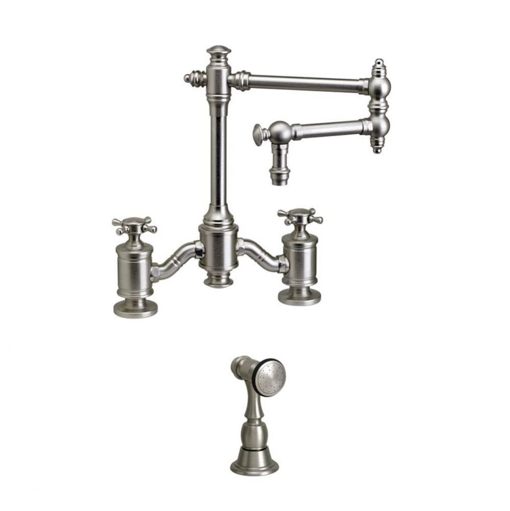 Towson Bridge Faucet - 12'' Articulated Spout - Cross Handles W/ Side Spray