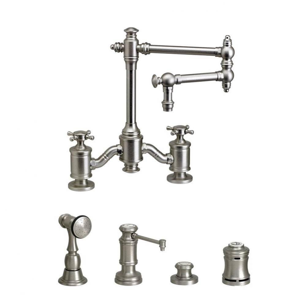 Waterstone Towson Bridge Faucet - 12'' Articulated Spout - Cross Handles - 4pc. Suite