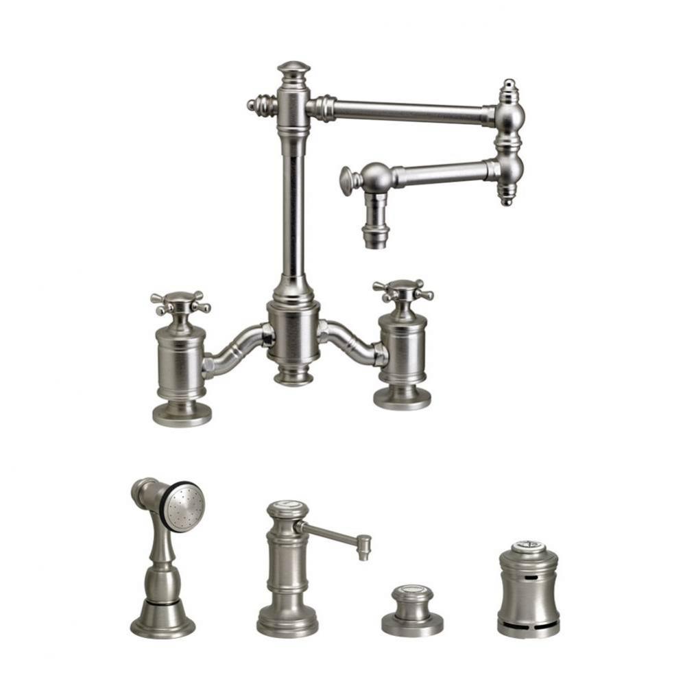 Towson Bridge Faucet - 12'' Articulated Spout - Cross Handles - 4Pc. Suite