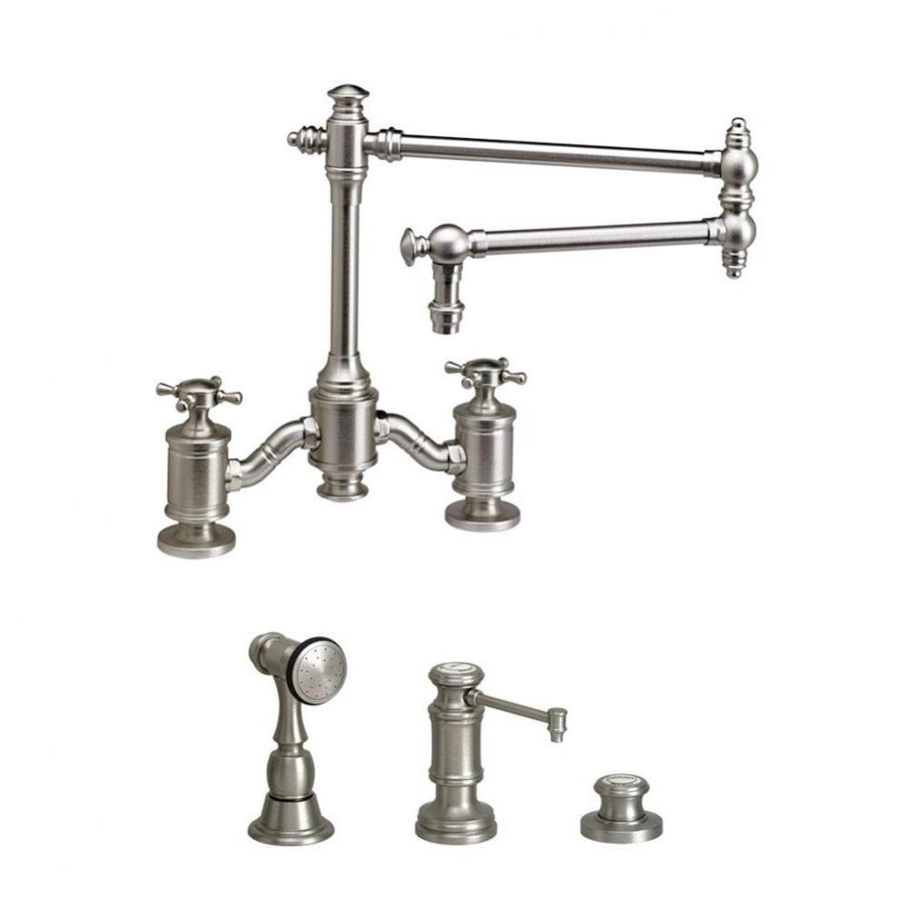 Waterstone Towson Bridge Faucet - 18'' Articulated Spout - Cross Handles - 3pc. Suite