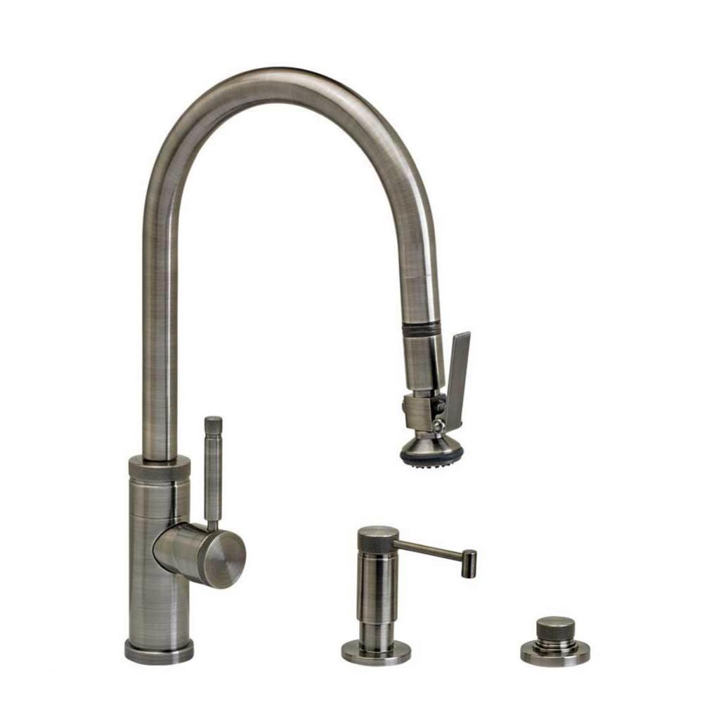 Industrial Plp Pulldown Faucet - Angled Spout - Lever Sprayer - 3Pc. Suite