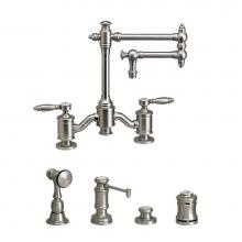 Waterstone 6100-12-4-MW - Waterstone Towson Bridge Faucet - 12'' Articulated Spout - Lever Handles - 4pc. Suite