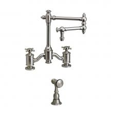 Waterstone 6150-12-1-MW - Waterstone Towson Bridge Faucet - 12'' Articulated Spout - Cross Handles w/ Side Spray