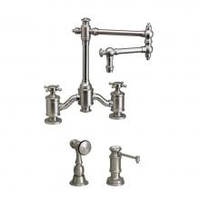 Waterstone 6150-12-2-MW - Waterstone Towson Bridge Faucet - 12'' Articulated Spout - Cross Handles - 2pc. Suite