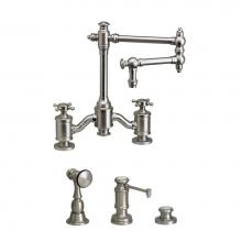 Waterstone 6150-12-3-MAC - Waterstone Towson Bridge Faucet - 12'' Articulated Spout - Cross Handles - 3pc. Suite