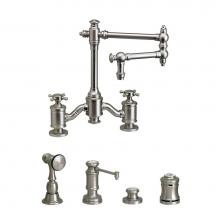 Waterstone 6150-12-4-MW - Waterstone Towson Bridge Faucet - 12'' Articulated Spout - Cross Handles - 4pc. Suite