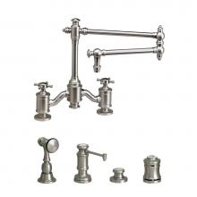 Waterstone 6150-18-4-MW - Waterstone Towson Bridge Faucet - 18'' Articulated Spout - Cross Handles - 4pc. Suite