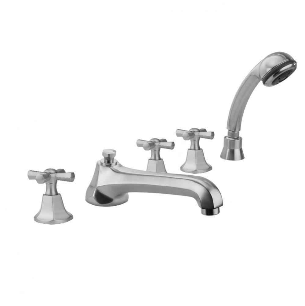 Astor Roman Tub Set with Low Spout and Hex Cross Handles and Straight Handshower