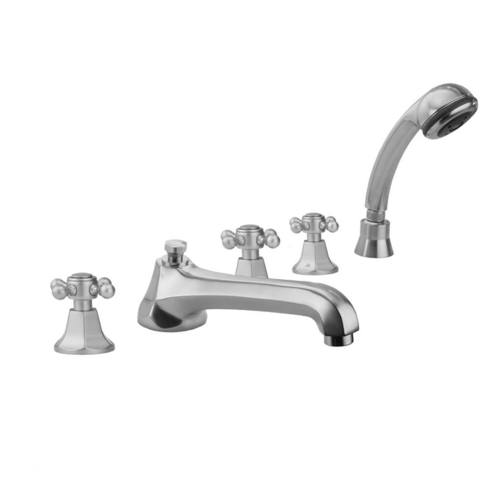 Astor Roman Tub Set with Low Spout and Ball Cross Handles and Straight Handshower