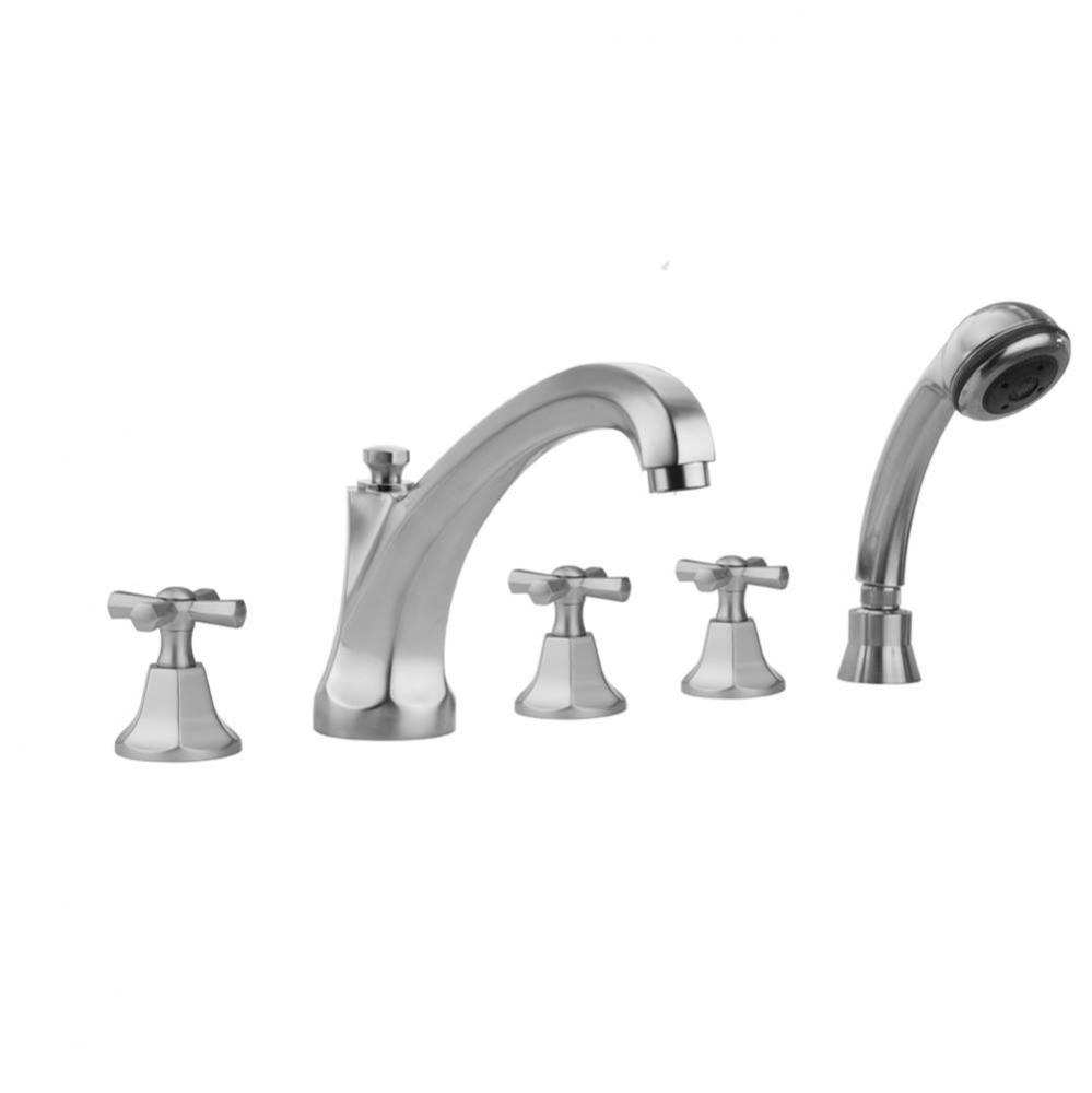 Astor Roman Tub Set with High Spout and Hex Cross Handles and Straight Handshower