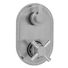 Jaclo T8535-TRIM-PLM - Oval Plate with Contempo Cross Thermostatic Valve with Short Peg Lever Built-in 2-Way Or 3-Way Div