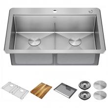 Delta Faucet 95A9032-T33D-SS - Lorelai™ 33'' Workstation Kitchen Sink Drop-In Top Mount 16 Gauge Stainless Steel Doub