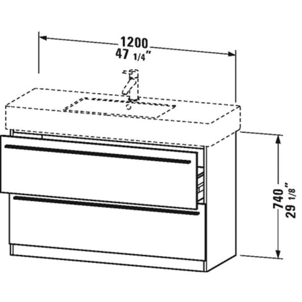 X-Large vanity unit, Pine Terra 740x1200x470mm, 2 drawers for