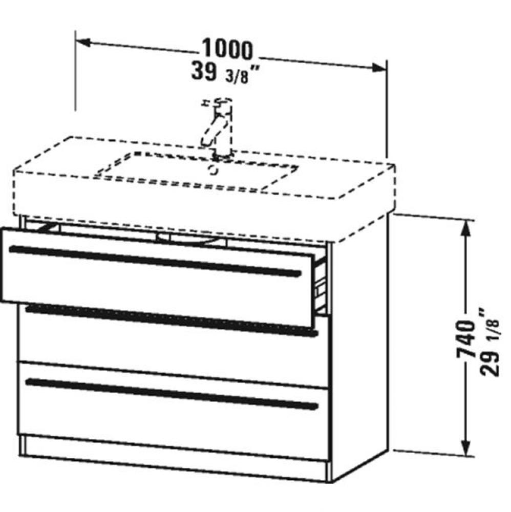 X-Large vanity unit, Pine Silver 740x1000x470mm, 3 drawers for