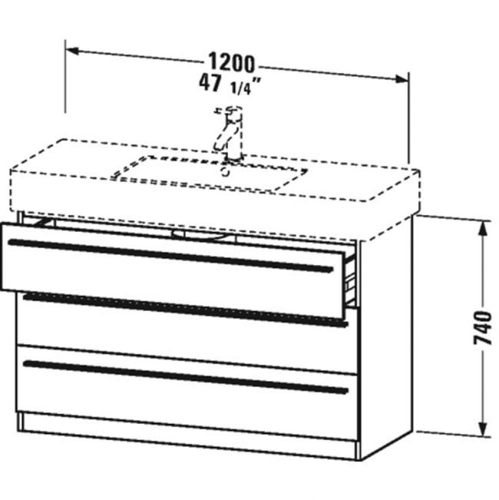 X-Large vanity unit, Natural Walnut 740x1200x470mm, 3 drawers for