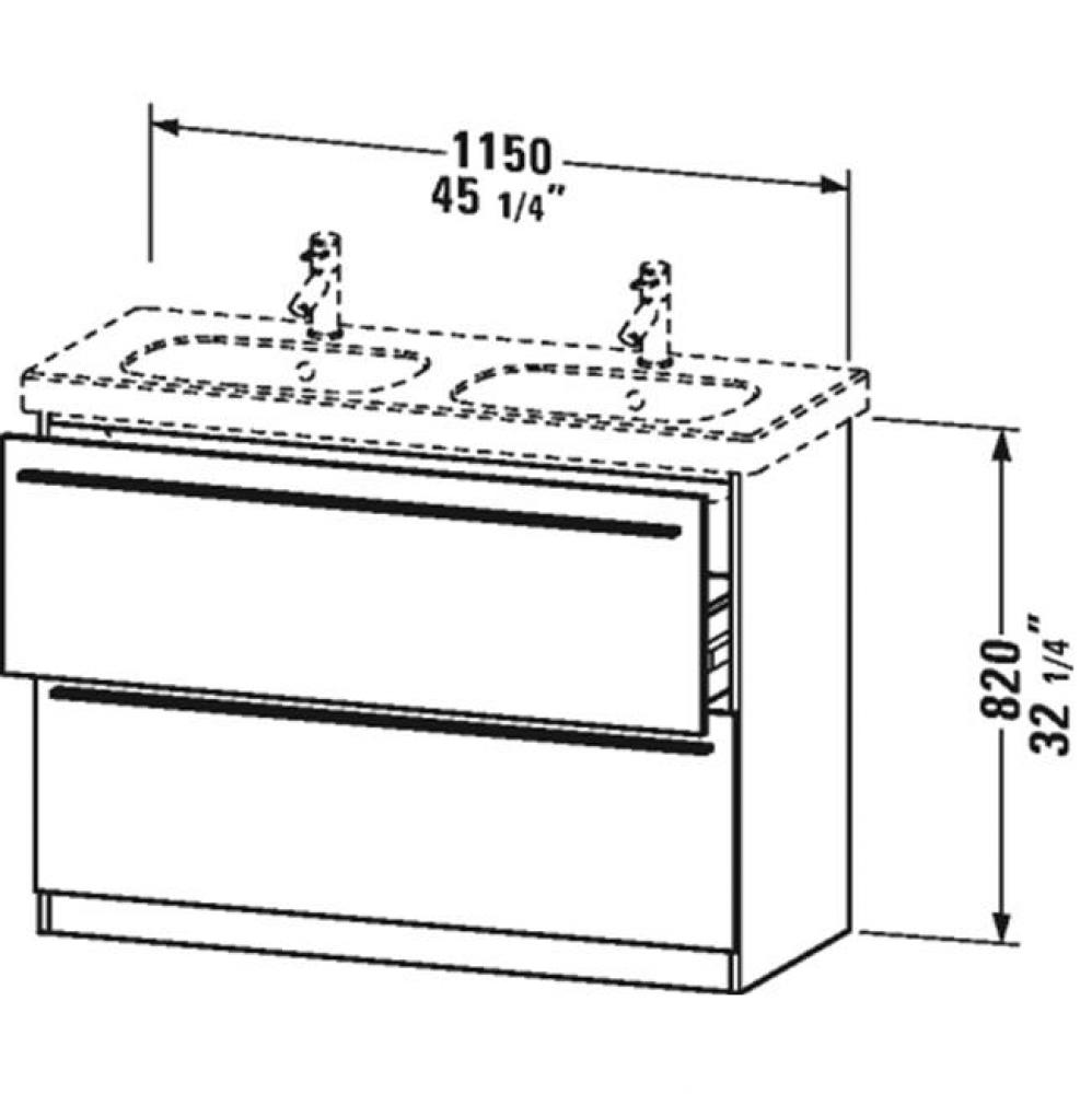 X-Large vanity unit, Pine Silver 820x1200x470mm, 2 drawers for