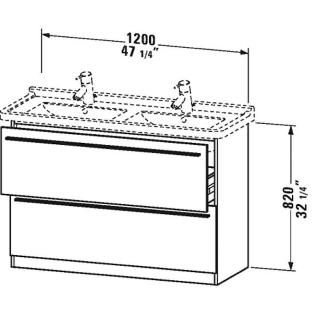 XL vanity unit, European Oak 820x1200x470mm, 2 drawers f.