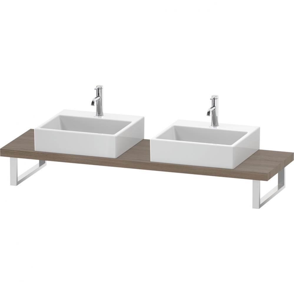 L-Cube Console with Two Sink Cut-Outs Oak Terra